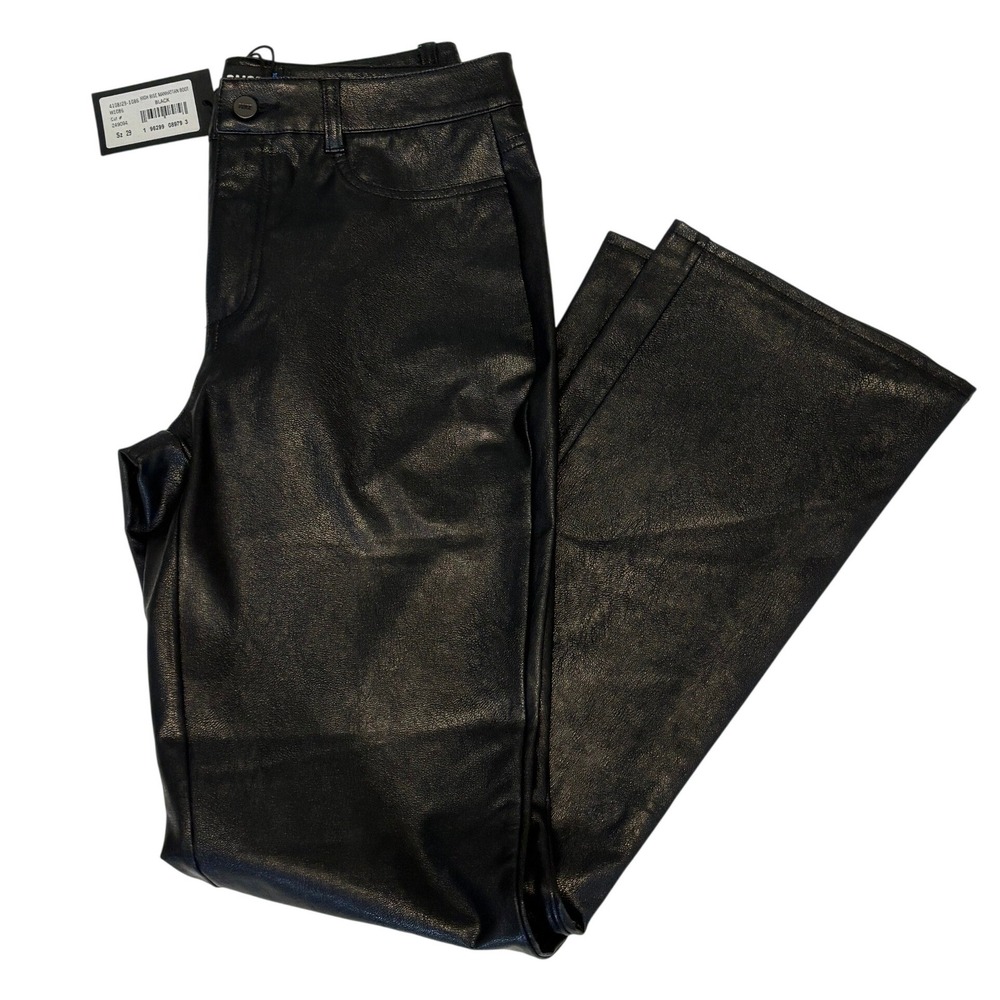 NEW Paige High Rise Faux Leather Manhattan Boot Cut Pants 29 Black Sleek Rocker - Picture 2 of 12